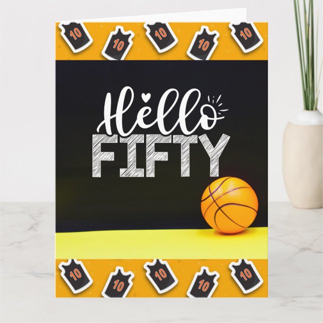 Carte Basketball 50e anniversaire avec mot Bonjour cinqu (Devant)
