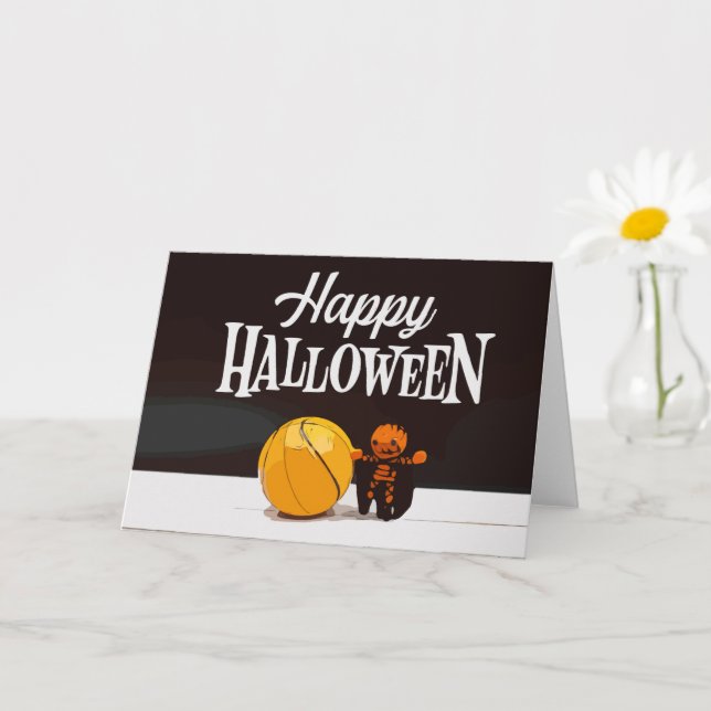 Carte Basketball Happy Halloween avec fantôme et balle v (Petite plante)