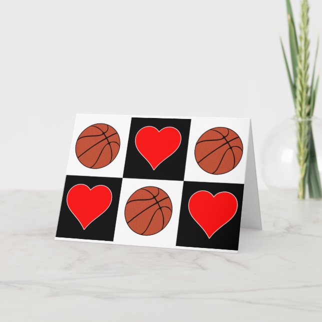 Carte Basketballs & Coeurs Joli Checker Salutation Motif (Devant)