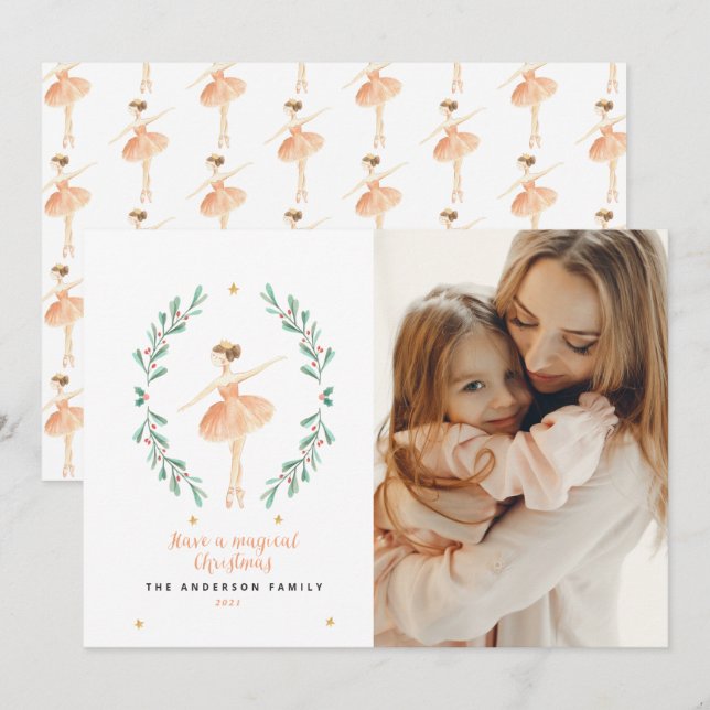 Carte Basse-noisette ballerine botanique 1 photo Noël (Devant / Derrière)