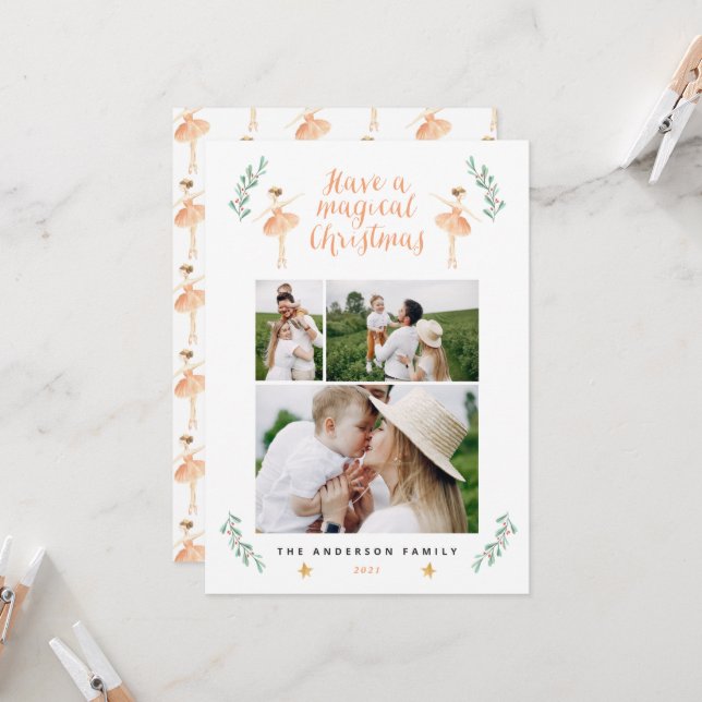 Carte Basse-noisette ballerine botanique 3 photo Noël (Devant/Arrière en situation)