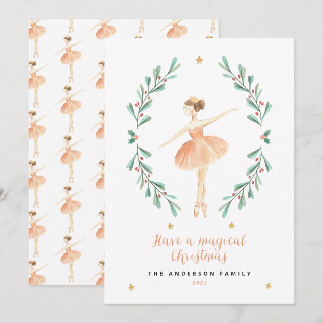 Carte Basse-noisette ballerine botanique joli Noël (Devant / Derrière)