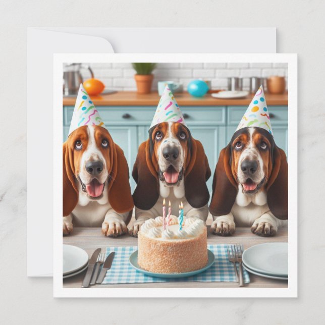 Carte Basset Hound, anniversaire de Basset Hound (Devant)