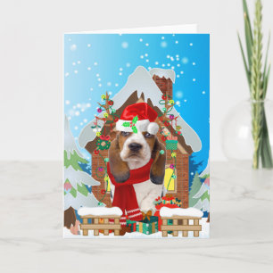 Carte Basset Hound chien avec cadeaux de Noël