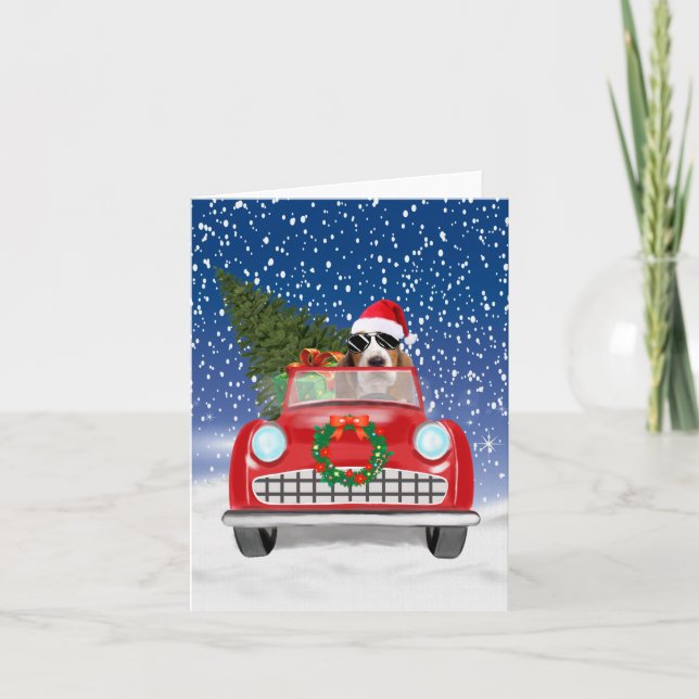 Carte Basset Hound Chien Conduite Voiture En Noël De Nei (Devant)