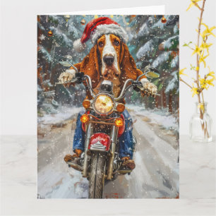 Carte Basset Hound Chien équitation Moto Noël