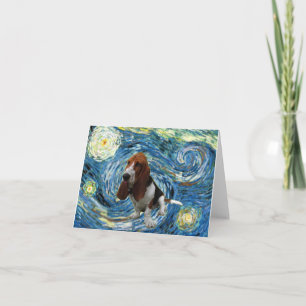 Carte Basset Hound dans la nuit étoilée