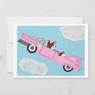 Carte Basset Hound dans une décapotable rose dans