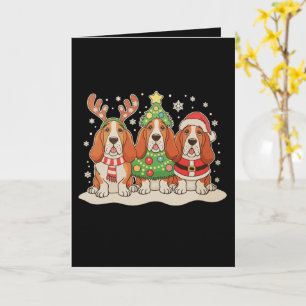 Carte Basset Hound de Noël Chapeau de Père Noël Renne Ch
