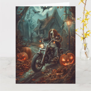 Carte Basset Hound équitation moto Halloween effrayant