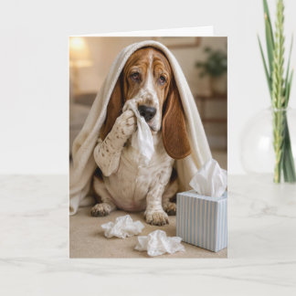 Carte Basset Hound malade avec des mouchoirs