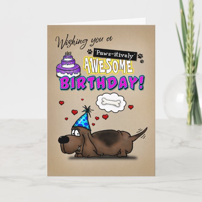 Carte Basset Hound Paws, un magnifique anniversaire (Devant)