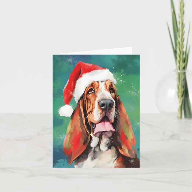 Carte Basset Hound Peinture de Noël (Devant)