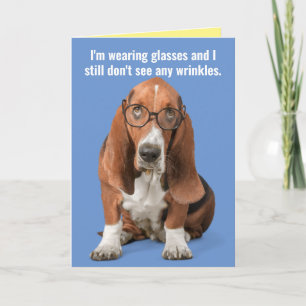Carte Basset Hound Portant Des Lunettes, Ne Voit Pas De