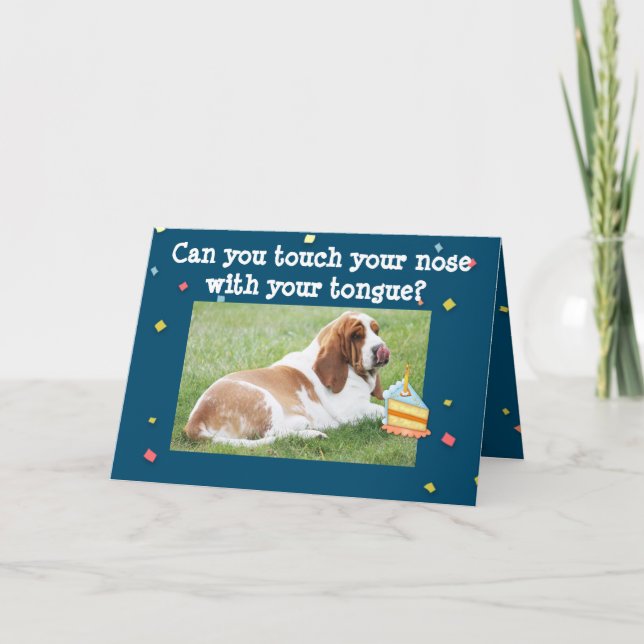 Carte Basset Hound sur Funny Birthday Card avec gâteau e (Devant)