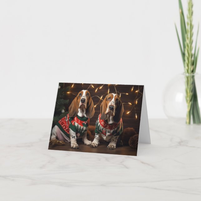 Carte Basset Hounds in Christmas Sweaters Card (Devant)