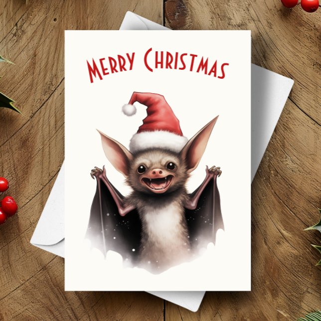 Carte Bat à effroi Santa Hat Rouge Poinsettia Noël (Créateur téléchargé)