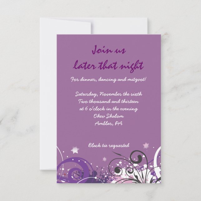 Carte Bat mitzvah de soirée Hot Violet Swirls Star (Devant)