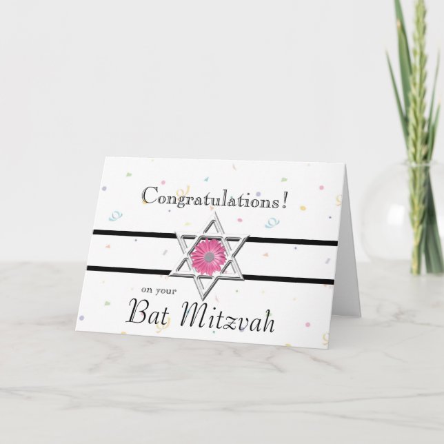 Carte Bat mitzvah Félicitations-Star de David+Flower (Devant)