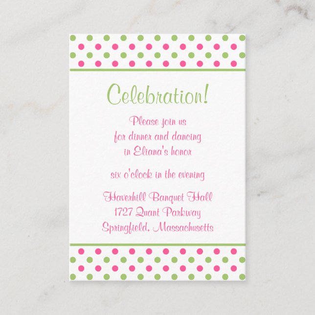 Carte Bat mitzvah Pois rose (Devant)