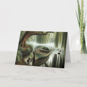 Carte Bateau à canot de nuit sous un saule qui pleut