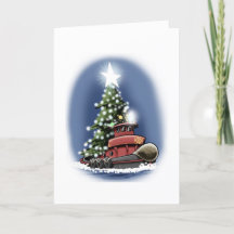 Carte bateau à moteur Noël Arbre
