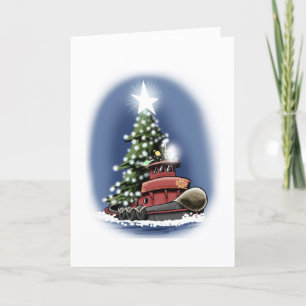 Carte bateau à moteur Noël Arbre