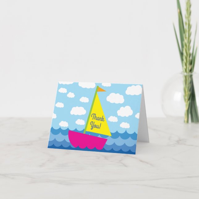 Carte Bateau à voile Cute Printemps 1er anniversaire fêt (Devant)