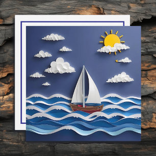 Carte Bateau à voile et soleil   Qualité papier
