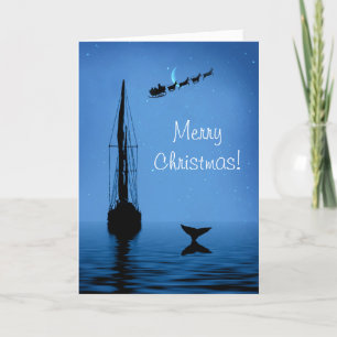 Carte Bateau à voile Joyeux Noël avec Whale Tail et Père
