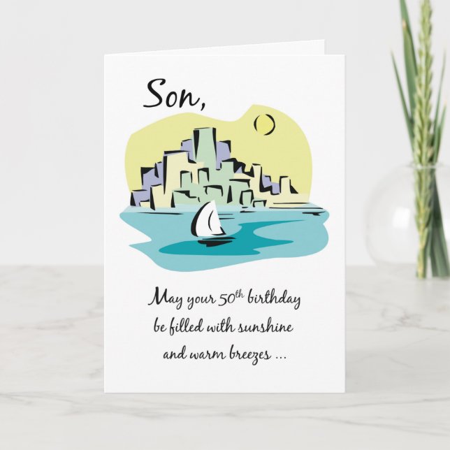 Carte Bateau à voile pour les 50 ans de votre fils près  (Devant)