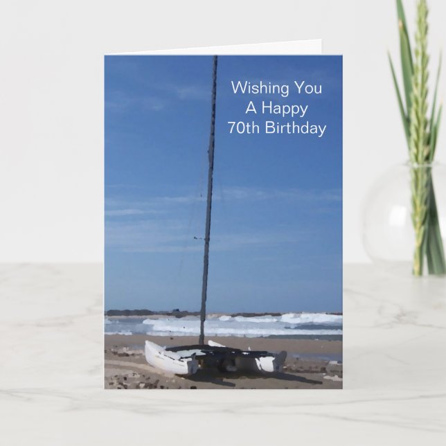 Carte Bateau Catamaran Personnalisé 70e anniversaire (Devant)