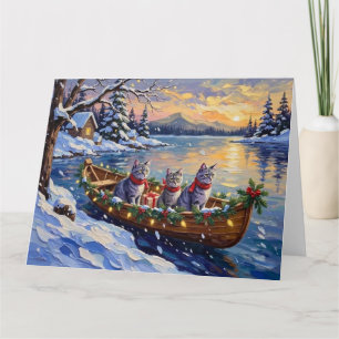Carte Bateau de Noël de Chat Bleu Oriental Fêtes
