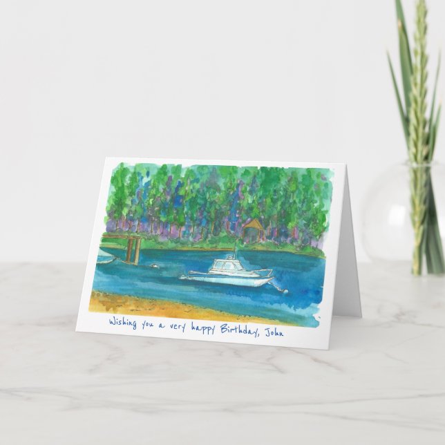Carte Bateau de pêche Joyeux anniversaire Nom personnali (Devant)