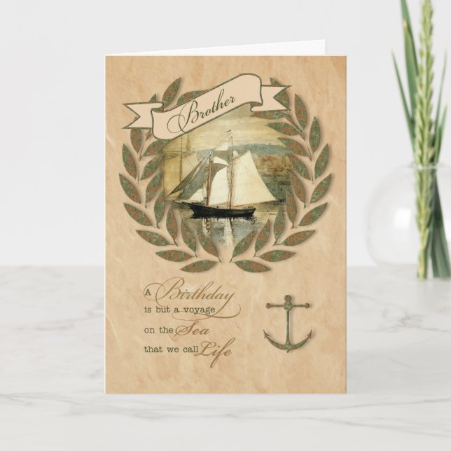 Carte Bateau nautique d'anniversaire du frère (Devant)