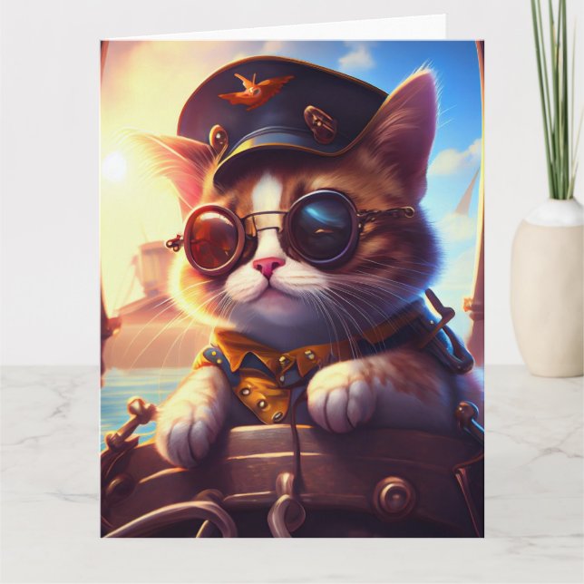 Carte Bateau Pirate Steampunk Capitaine Cat (Devant)