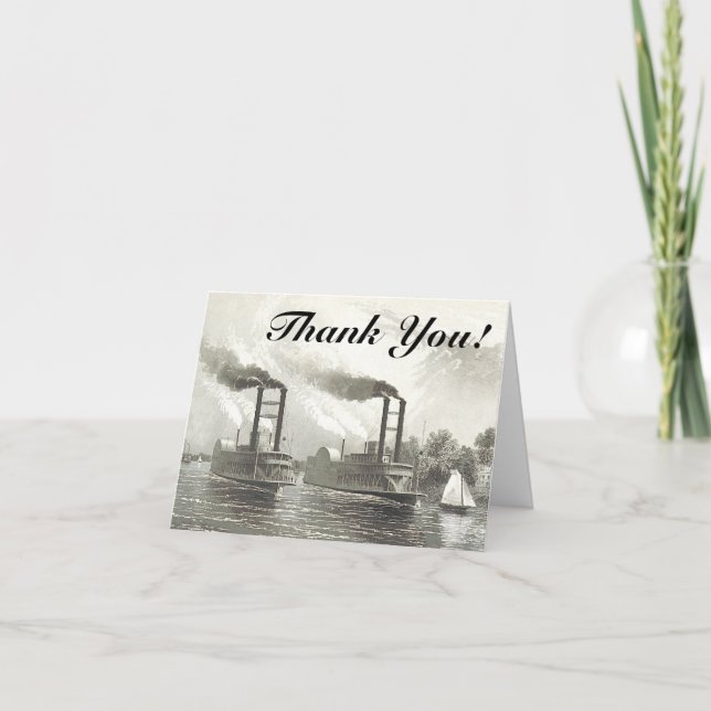 Carte Bateaux à vapeur vintages + "Merci !" (Devant)