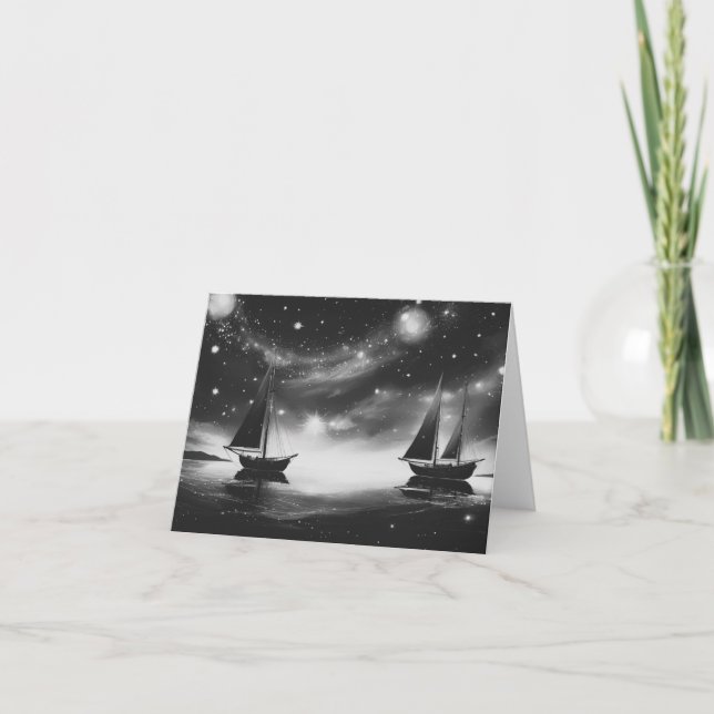 Carte Bateaux à voile et comètes B&W (Devant)