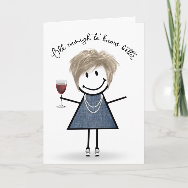 Carte Bâton d'anniversaire fille avec verre à vin (Devant)