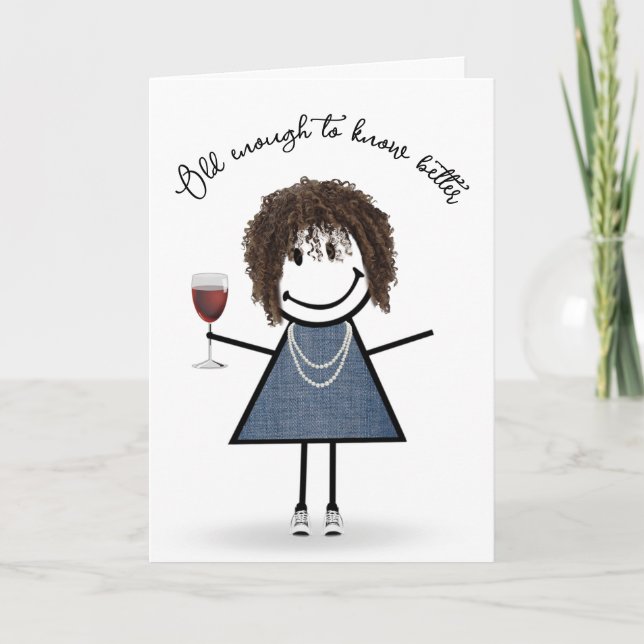Carte Bâton d'anniversaire fille avec verre à vin (Devant)