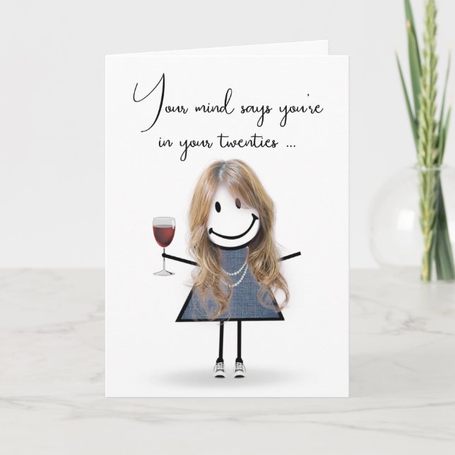 Carte Bâton d'anniversaire fille avec verre à vin (Devant)