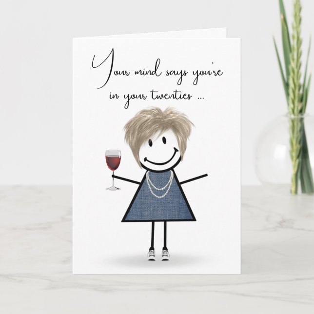 Carte Bâton d'anniversaire fille avec verre à vin (Devant)