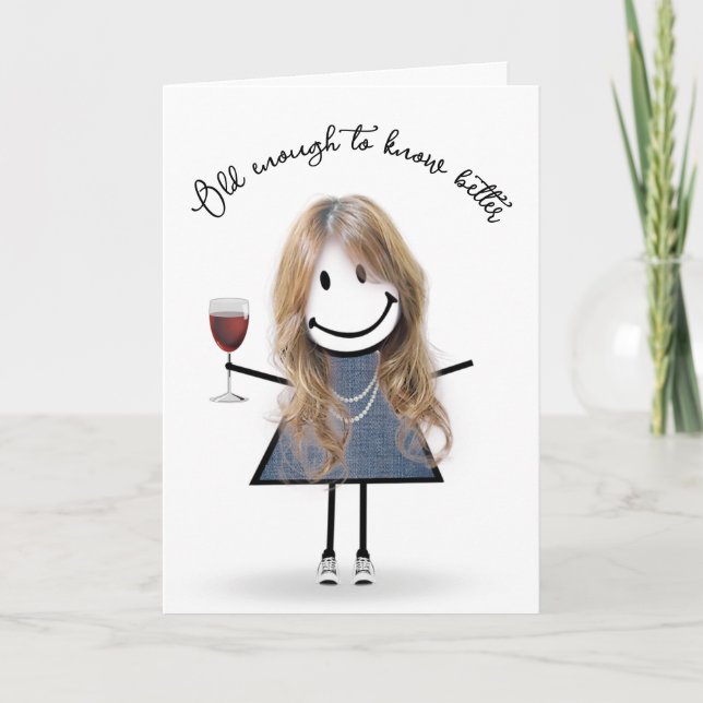 Carte Bâton d'anniversaire fille avec verre à vin (Devant)