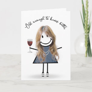 Carte Bâton d'anniversaire fille avec verre à vin