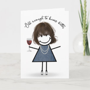Carte Bâton d'anniversaire fille avec verre à vin