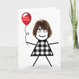 Carte Bâton fille d'anniversaire avec ballon rouge