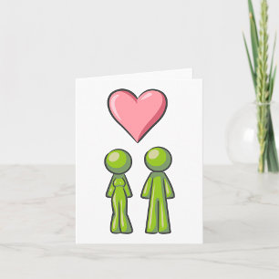 Carte Bâton vert Figure Couple Rose Coeur amour