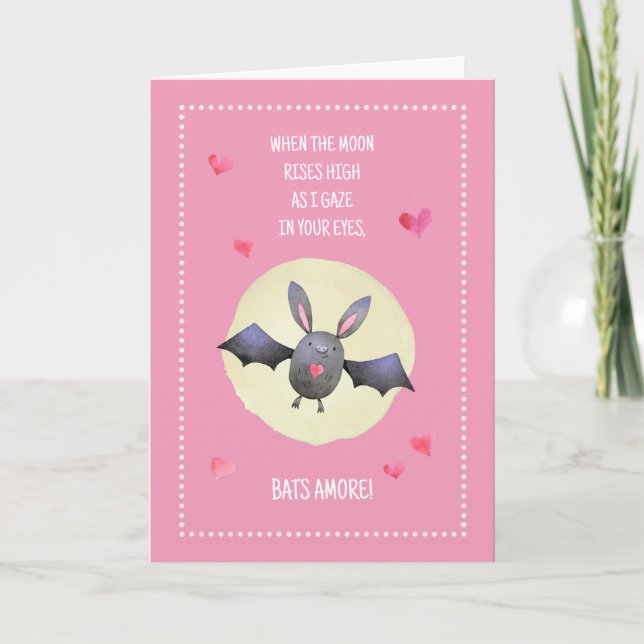 Carte Bats Amore Cute Chauve-souris Saint-Valentin 5x7"  (Devant)