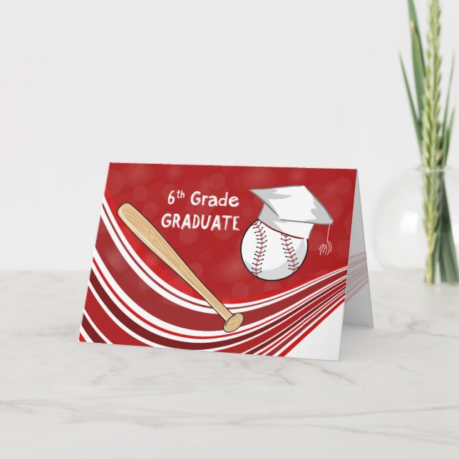 Carte Batte de baseball et Casquette de 6e année en roug (Devant)