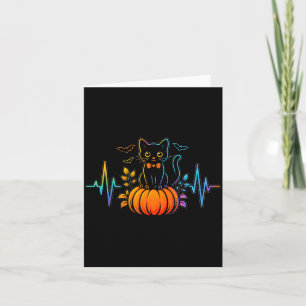 Carte Battement de cœur de chat noir Halloween Citrouill